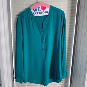 [CLEARANCE] Adrianna Papell Emerald Green Button Front Blouse Workwear Top